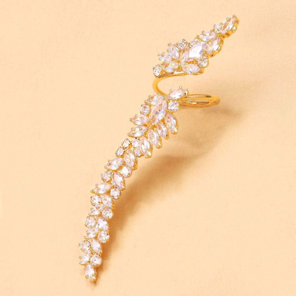 Copper Engagement Rhinestone Rings Shiny Simplicity Female Leaf Ring  Valentine Day Gifts