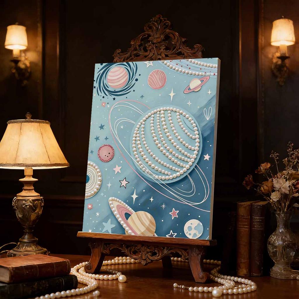 DIY Pearl Painting Set Planet Pattern Home Decoration Handmade Sticky Diamond Creative Canvas Pearl Art Painting Crafts Perfect Gift