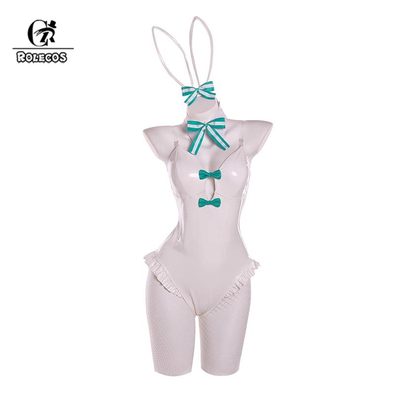 Bicute Rurudo Artist White Bunny Girl Costume Women Elastic Leather Fabric Sexy Cosplay Bunny Suit White Green Jumpsuits