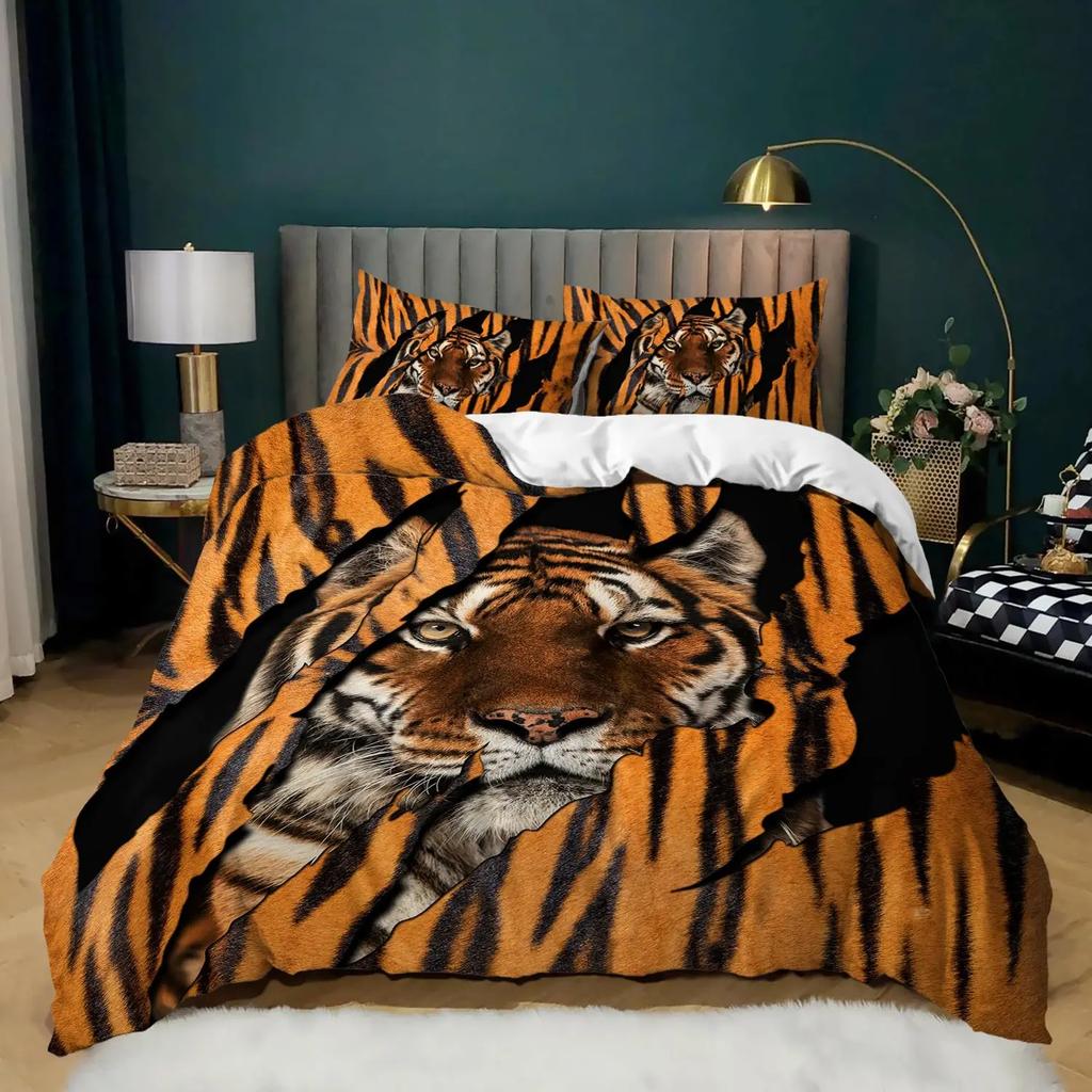 Comforter Tiger 3D Print Queen Size Wild Animals Bedding Set For Kids Teens Room Decor Animal Fur Sets