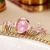 Numeral Dial Women Bracelet Watch Violet Leaves Diamond Setting Elegant Quartz Watch Round Alloy Case Adjustable Luxury Watch
