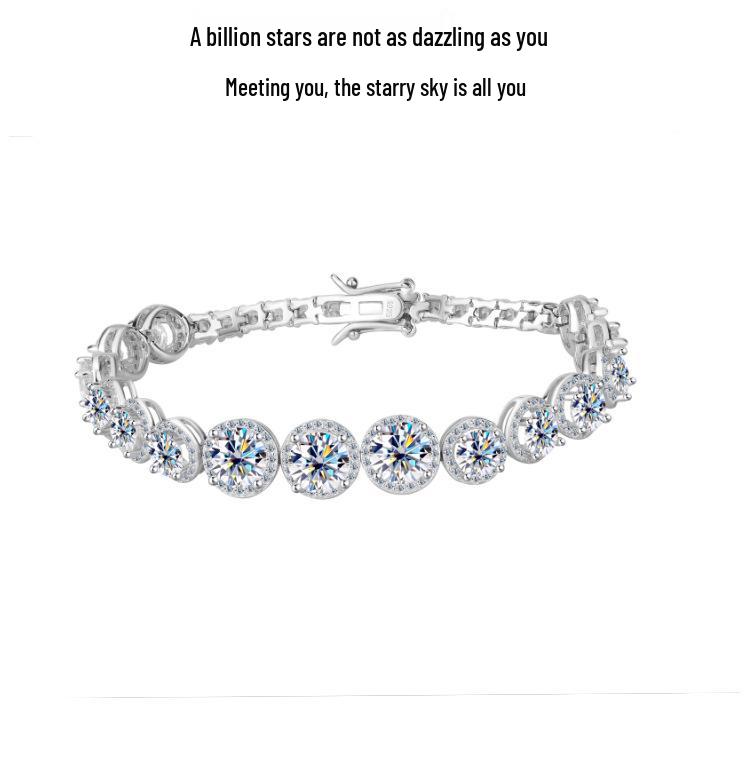 S925 Sterling Silver Moissanite Round Bracelet - Luxury Heavy Industry Style, Super Shiny High-End Women's Jewelry.