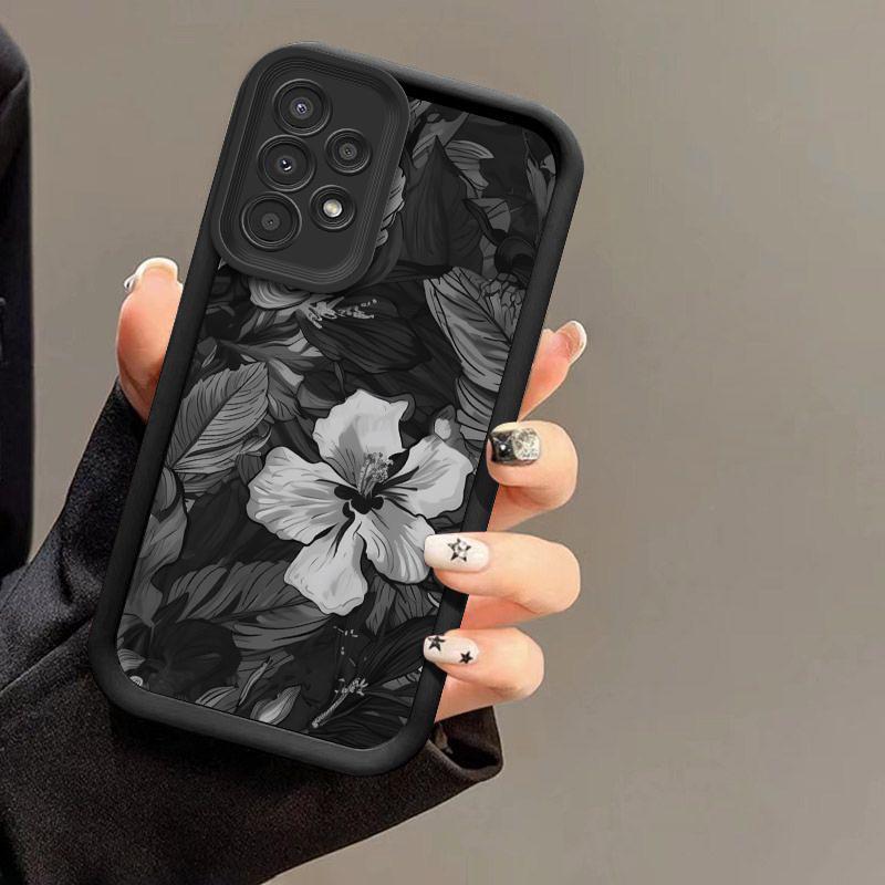 Black Art Flower Pattern Phone Case Suitable for iPhone 17 16 15 14 13 12 11 Pro/Max/Plus Anti Drop and Anti Shock Back Cover