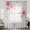 Sheer Voile Curtain with Pink Peach Blossom & Butterfly Print – Rod Pocket Light Filtering Drape Romantic Floral Window Sheer