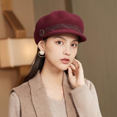 Autumn And Winter Woman Solid Color Octagonal Hat Lady Party Fashion 100%  Wool Felt Newsboy Caps
