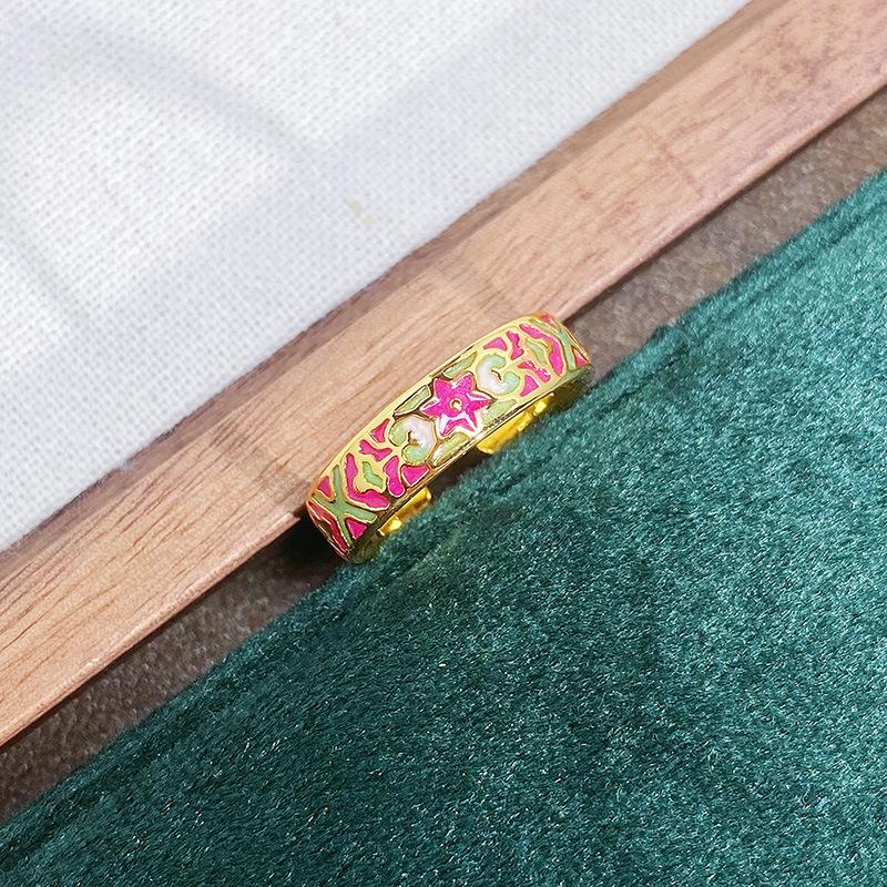Medieval Personality Retro Dream Pink Butterfly Enamel Drip Open Ring Exquisite Light Luxury Pattern Ring