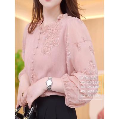 Camisa de Manga Tres Cuartos Bordada con Lentejuelas de Estilo Nacional a la Moda para Mujer Nueva Rosa Temperamento Top Suelto