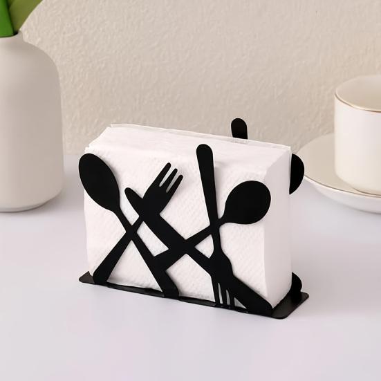 Black Cutlery Table Napkin Holder Standing Metal Fork Spoon Cutter Tissue Stand Home Kitchen Dining Table Flatware Paper Towel Dispenser Organizer