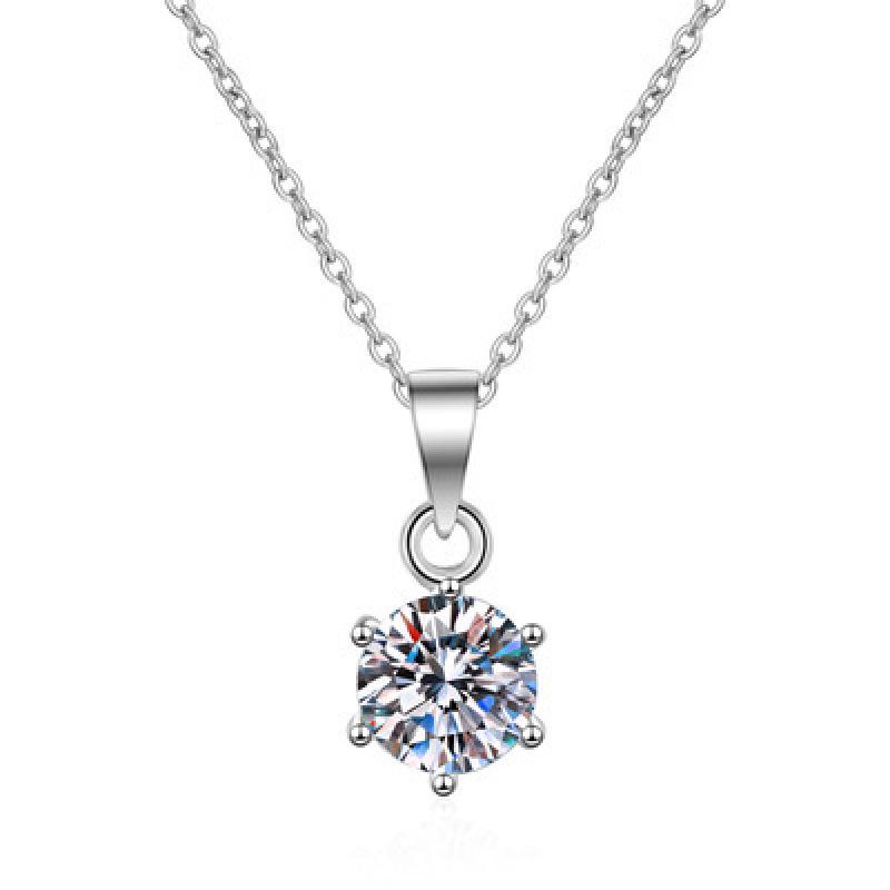 1 Carat Moissanite Necklace: Women s Six-Claw Pendant with Clavicle Chain