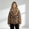 Women's 2026 Winter Fox Fur Collar Belted Cotton Jacket - Thick Slimming Cold Protection Outerwear