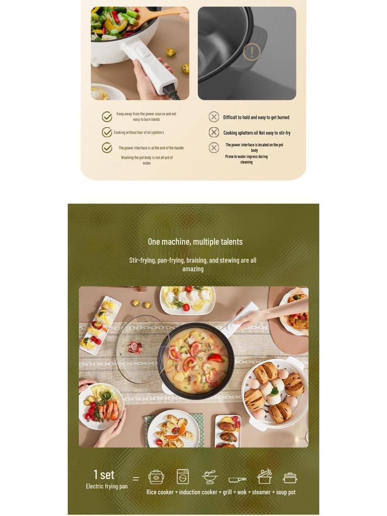 Wielofunkcyjna elektryczna patelnia: Użytek w akademiku i wynajmie do gotowania, gotowania na parze i gotowania
