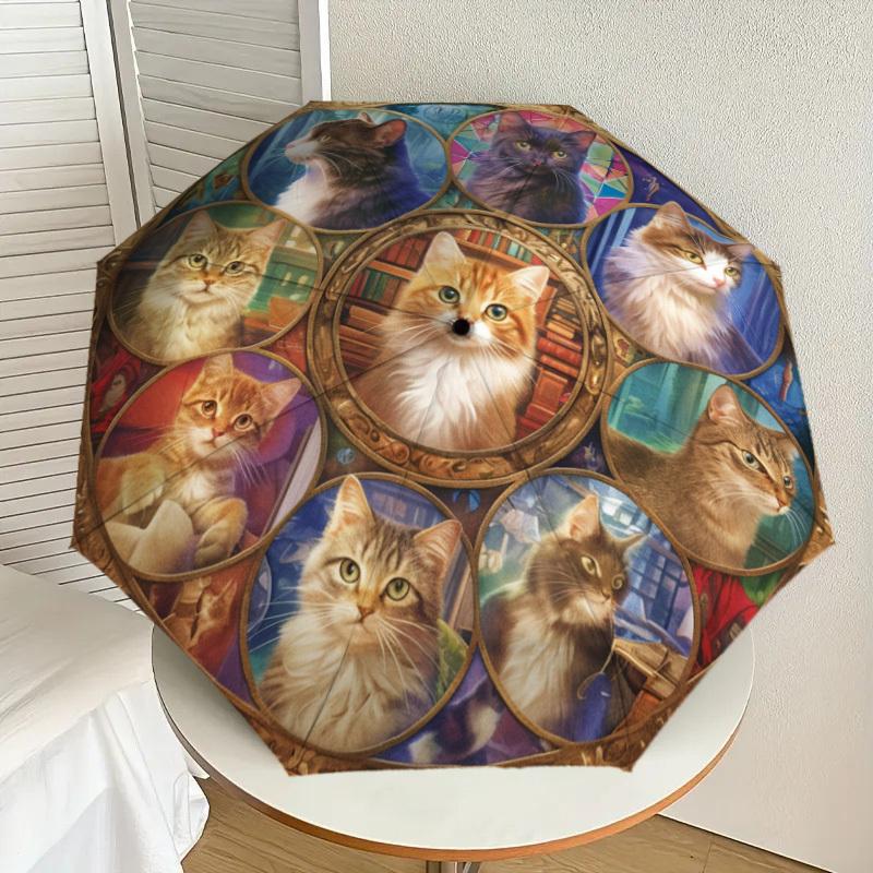 

1pc Stained Glass Cats Umbrella with Plastic Handle,Suitable for All Seasons Home Travel Outdoor UmbrellaDD608