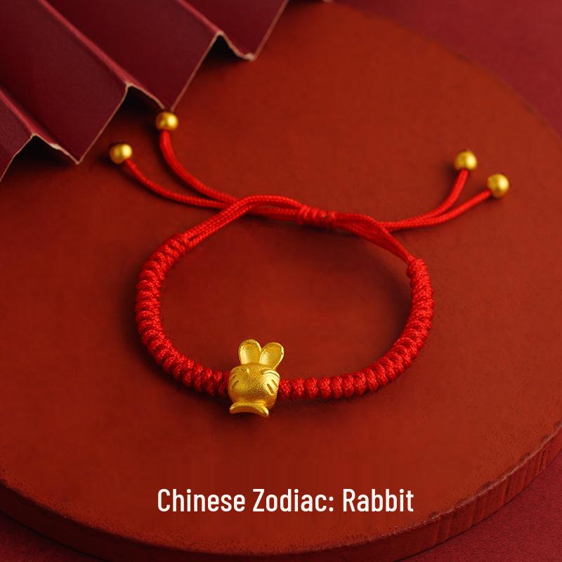Long-lasting Sand Gold Zodiac Red Rope Bracelet - Chinese Style Couples & Besties Dragon Year Accessory