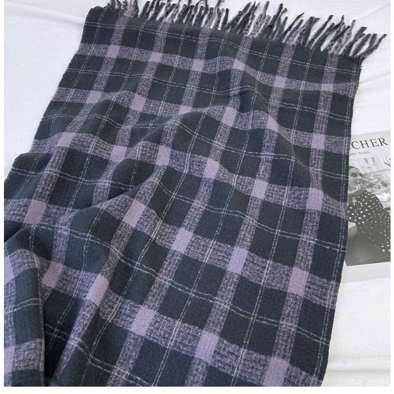 Luxury Autumn Winter Korean Plaid Scarf Women Thickening Warm Tassel Shawl Cashmere Imitation Muffler Fashion Designer Scarves