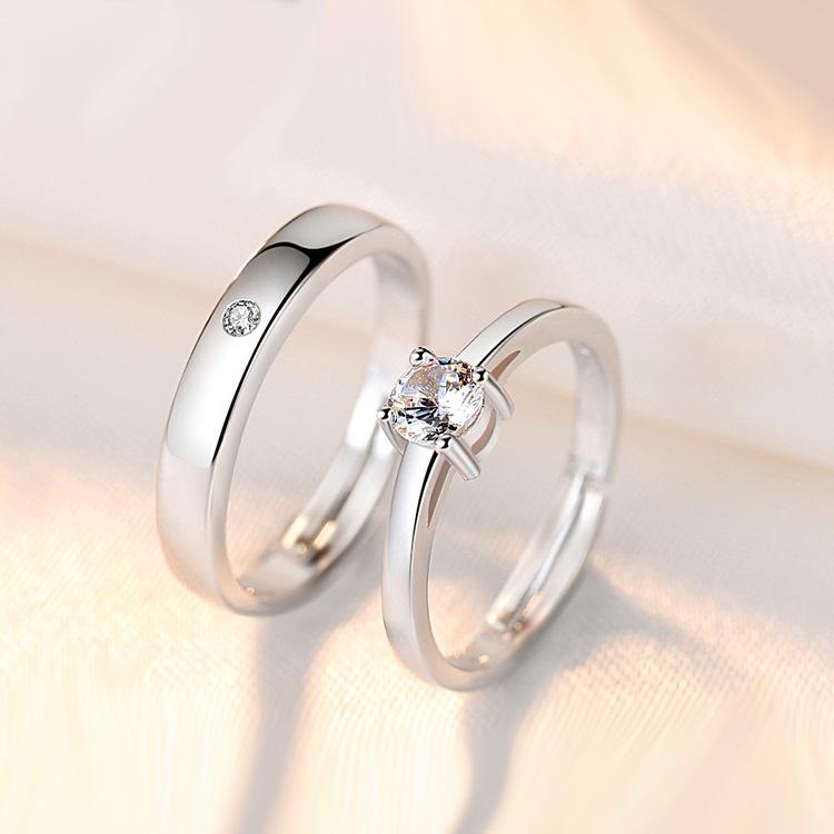 2pcs Couple 925 Sterling Silver Rings Sparkly Zircon for Women and Men Superior Luxury Wedding Jewelry Anniversary Gift