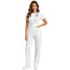 Women Scrubs Rompers Short Sleeve Front Big Patch Pockets Back Zipper Straight Wide Leg Jumpsuit Workwear for Doctor Nurse Medical Staff