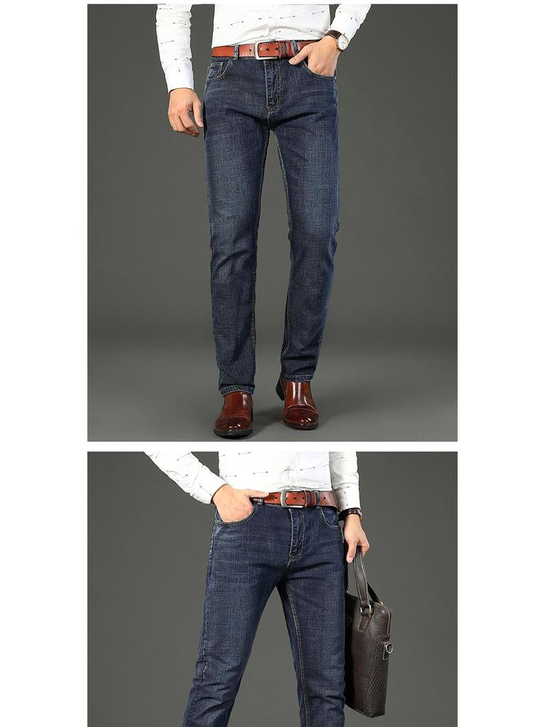 Men's Casual Slim Straight Elastic Jeans - High-Quality, Versatile, Thick Material for Autumn and Winter
