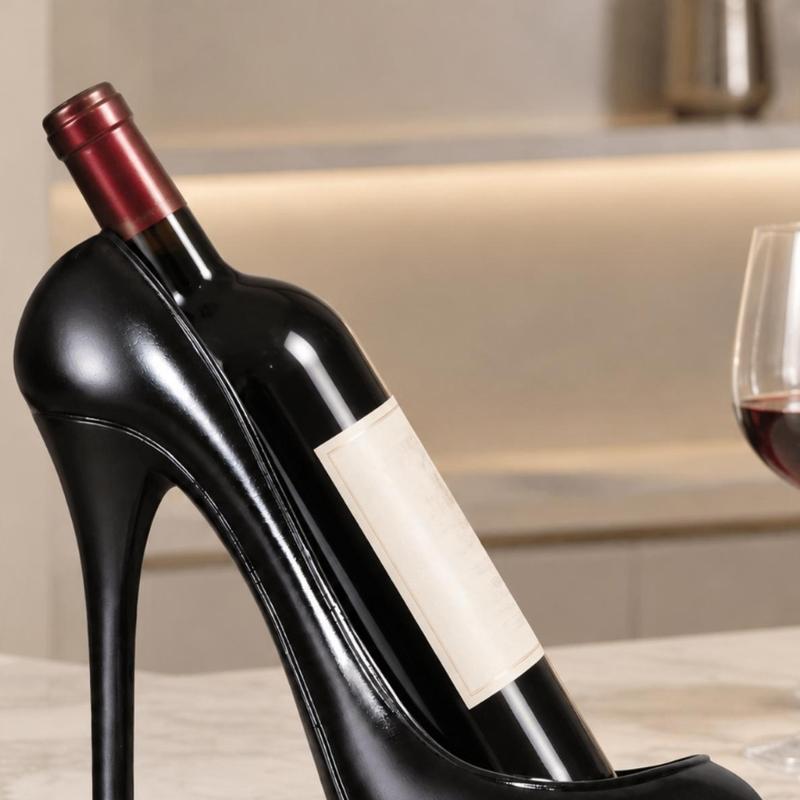 High Heel Wine Bottle Stand, Decorative Open-Front Display Accent for a Dining Table, Sideboard, or Wine Cabinet