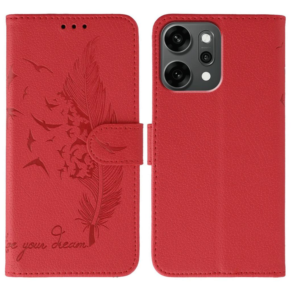 For Oppo Reno14 Pro 5G (Global) Case Feather Imprint PU Leather Wallet Phone Cover