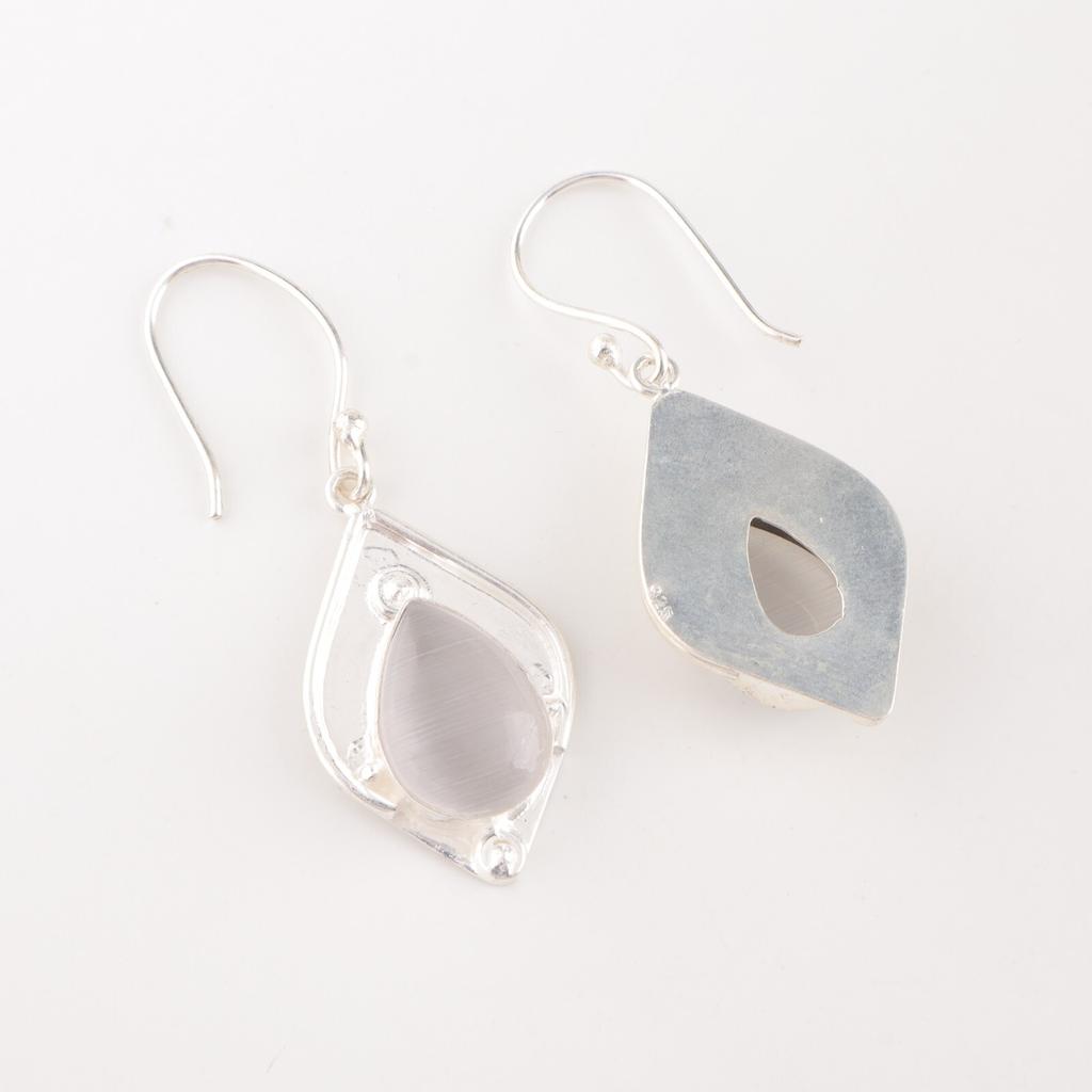 Selenite Gemstone 925 Sterling Silver Jewelry Handmade Designer Earrings 1.90" EE-35-41