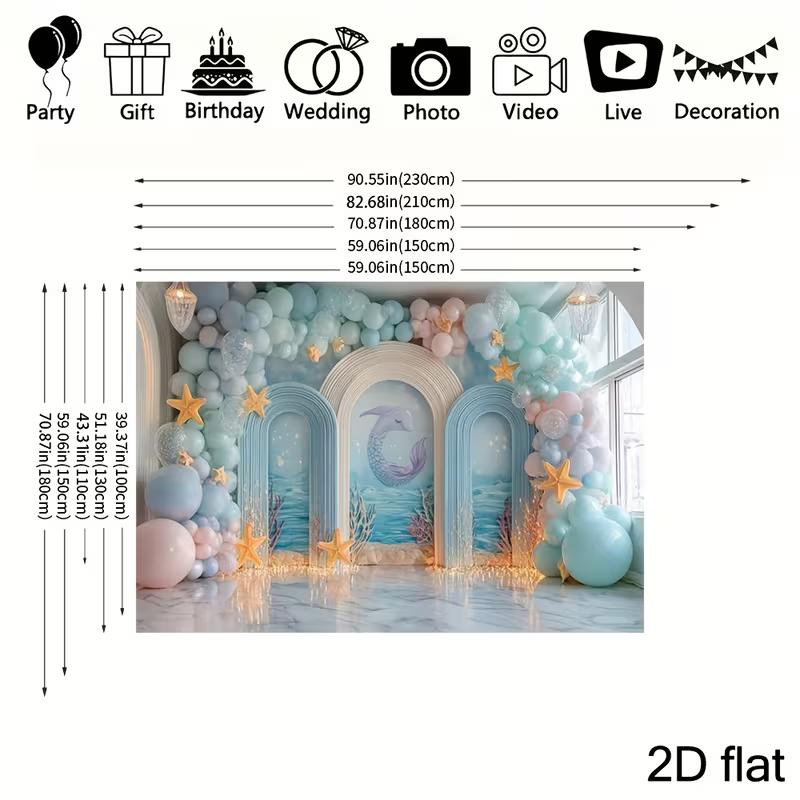 2D Underwater Mermaid Backdrop for Girl Birthday Photography