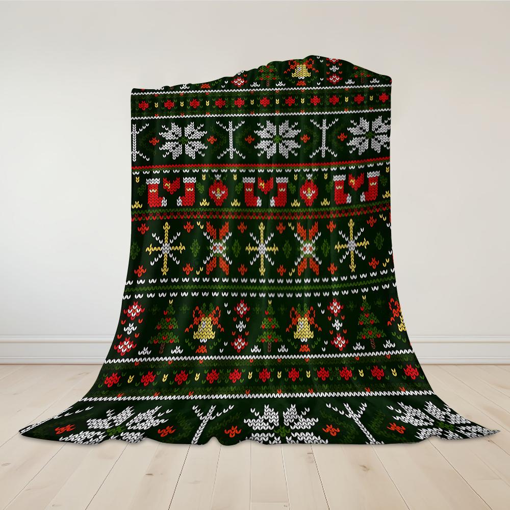 Xmas Knit Stripe Flannel Blanket Warm Soft Halloween Christmas Couch Warm Cozy Decorative Decor Gift For All Season