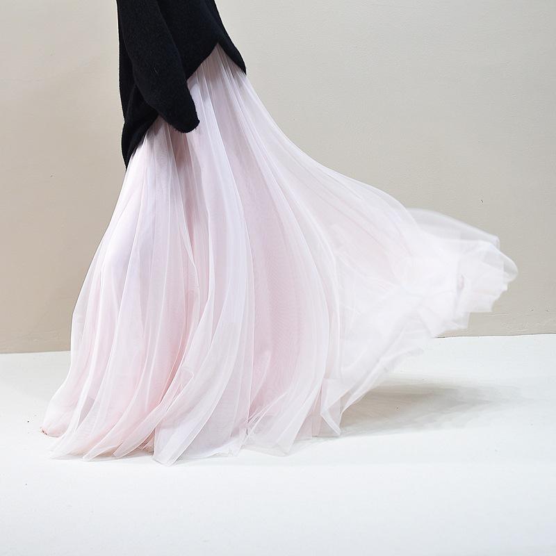 

Elegant A-Line Mesh Gauze Midi Skirt for Women - 2026 Style with Large Hem 100 CM рожевий