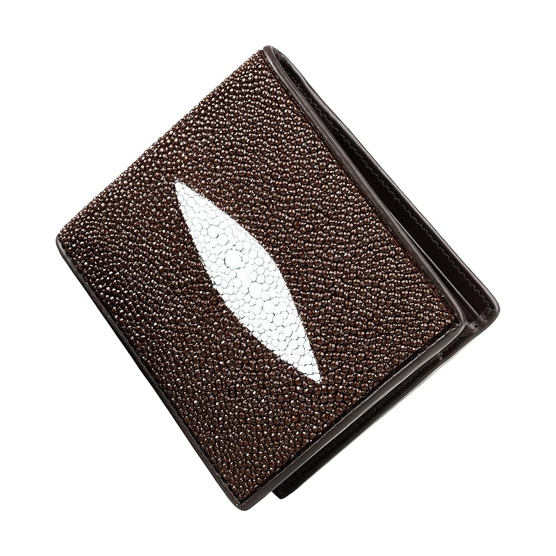 

[Thai Sawadee] wallet stingray mini bi-fold short wallet stingray leather wallet slim men s (Brown)