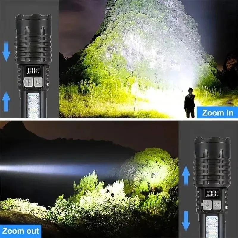 Super Bright COB Zoomable with Side Light Waterproof Camping Hiking Emergency Outdoor Torch LED Flashlight Type-C Rechargeable