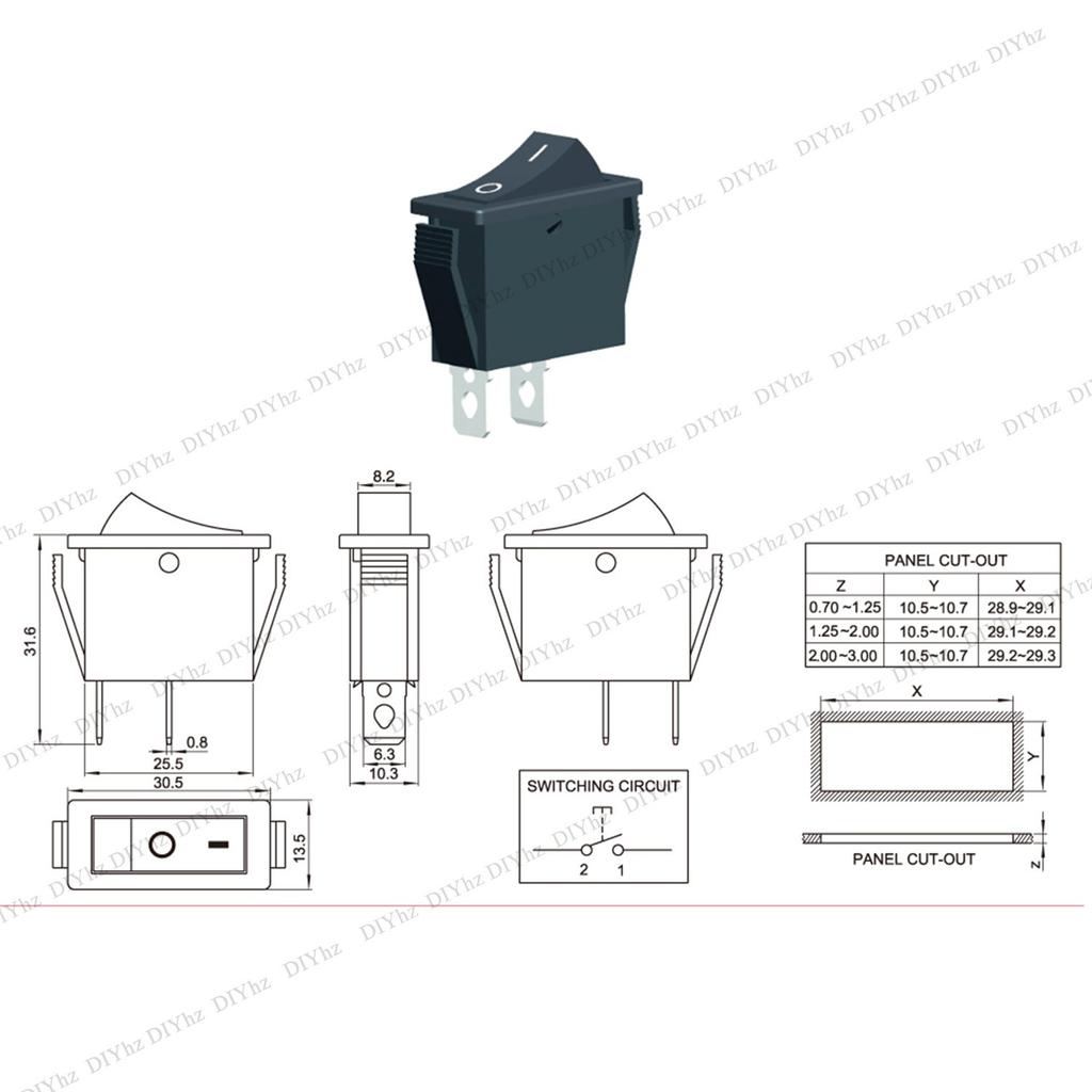 10 Pcs Environmental Protection Boat Rocker Switch AC 16A/250V 16A/125V 2 Solder Lug SPST On/Off 2 Pin Mini Boat Rocker Switch for Electrical