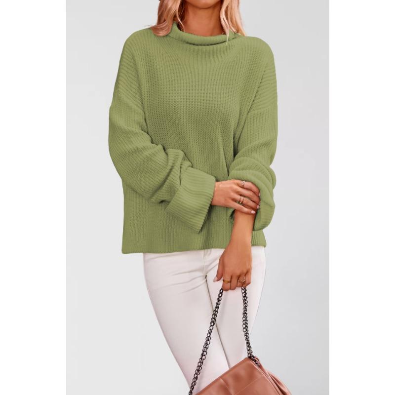 New Autumn and Winter Temu Hot Sale Solid Color Flared Sleeve Pullover Crew Neck Sweater Women's Knitted Sweater