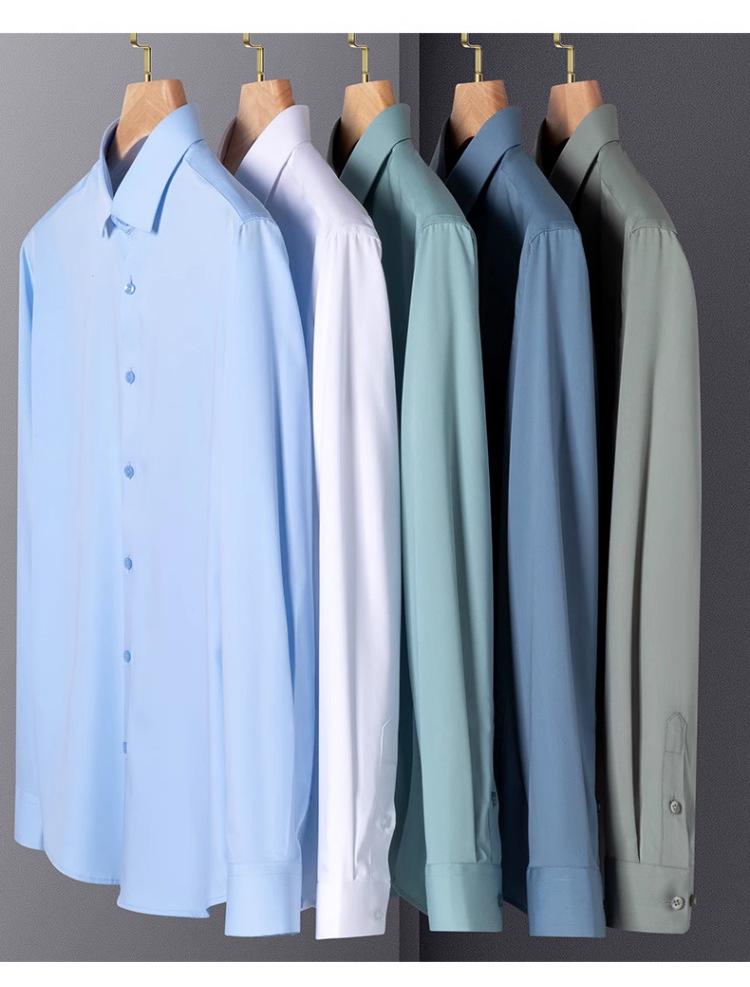 Romon Men's Gray Long Sleeve Business Casual Faux Silk Seamless White Shirt