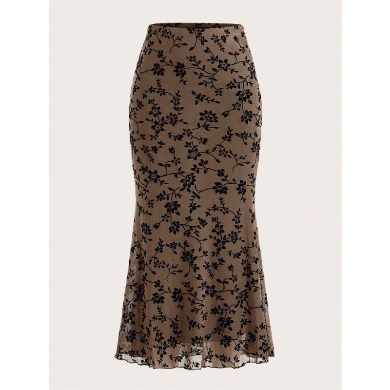 

Женская облегающая юбка-рыбий хвост. Модная и сексуальная юбка с принтом для весны и лета. L коричневый