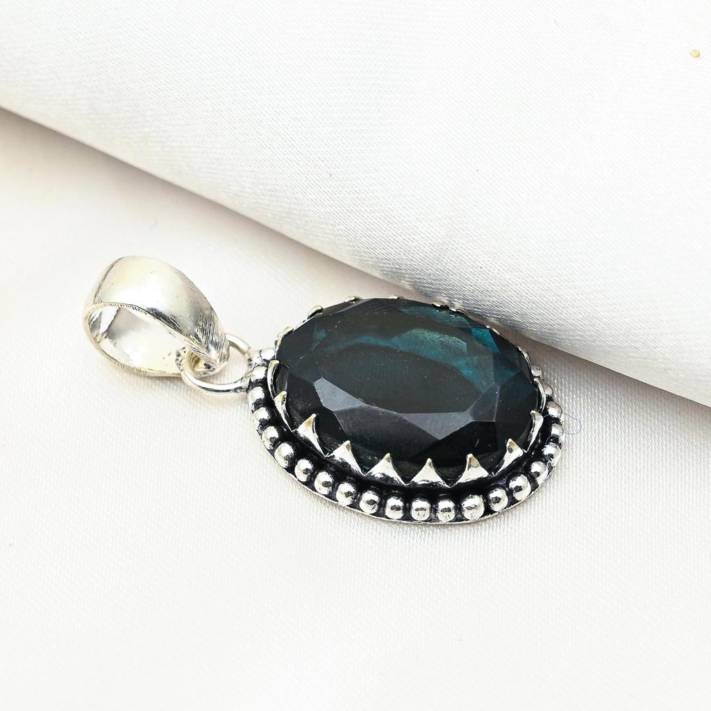 Indicolite Gemstone Pendant, 925 Solid Sterling Silver Pendant, Handmade Antique Jewelry, Gift For Mother Day
