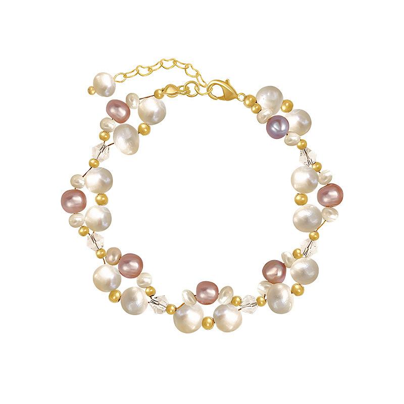 Color Freshwater Pearl Splicing Bracelet Women's Design Sense Crystal Winding Pearl Necklace