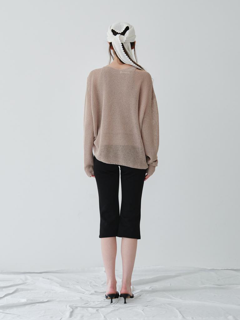 Reply Linen Long Sleeve Knit Top_Beige