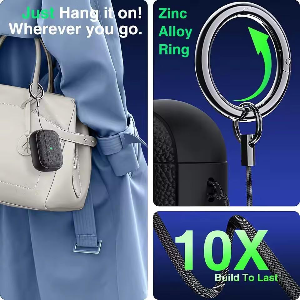 Kopfhörerhülle für AirPods Pro3 Lederstruktur TPU Stoßfest Schutzhülle mit Schlüsselanhänger für Apple Airpods Pro 3. Generation