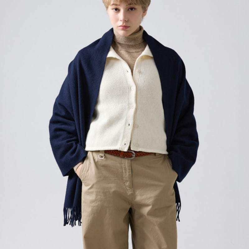 ABRAHAM MOON Merino Wool Shawl 70cm - Navy