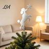 Christmas Tree Topper Standing Poodle Topper, Silver Silhouette Durable Metal Decoration, Secure Decorative Dog Ornament Plug-in Rod Easy Installation