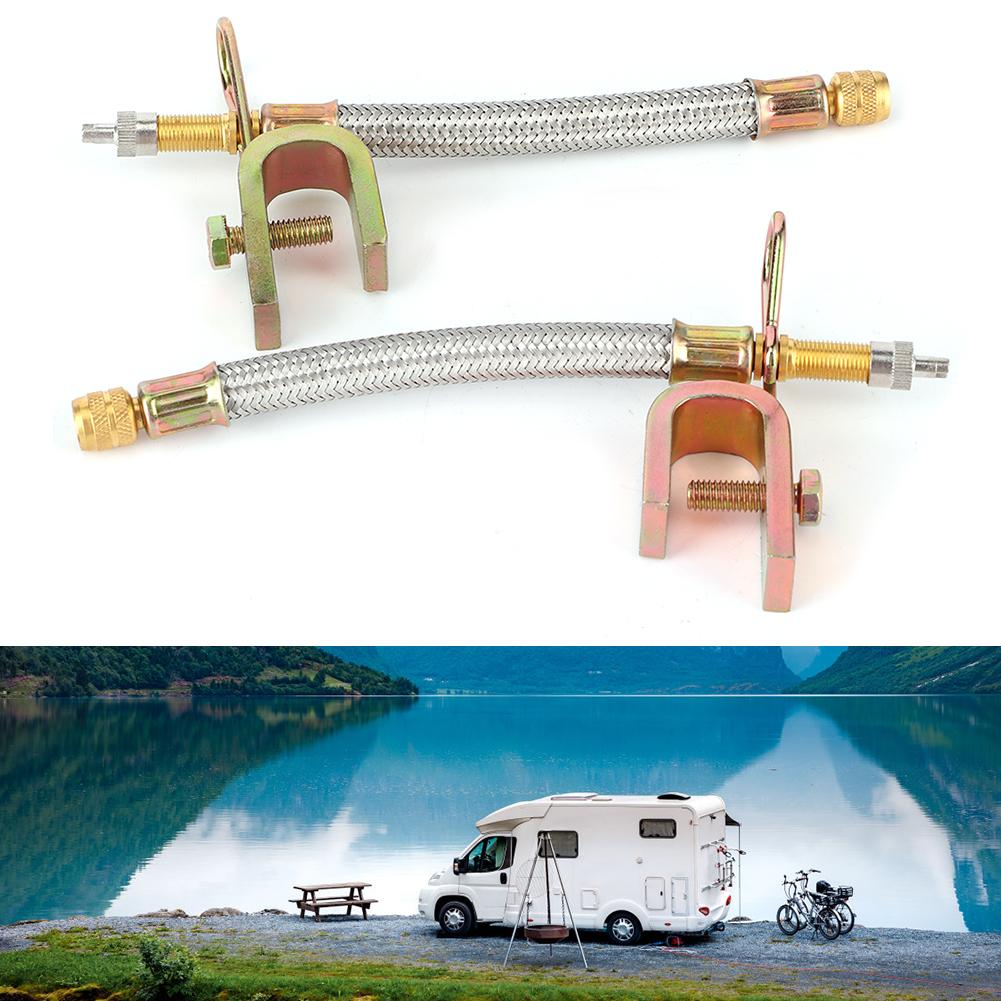 2Pcs Tire Valve Stem Extension Adaptor Stainless Steel Braided Hose Car Universal 150mm