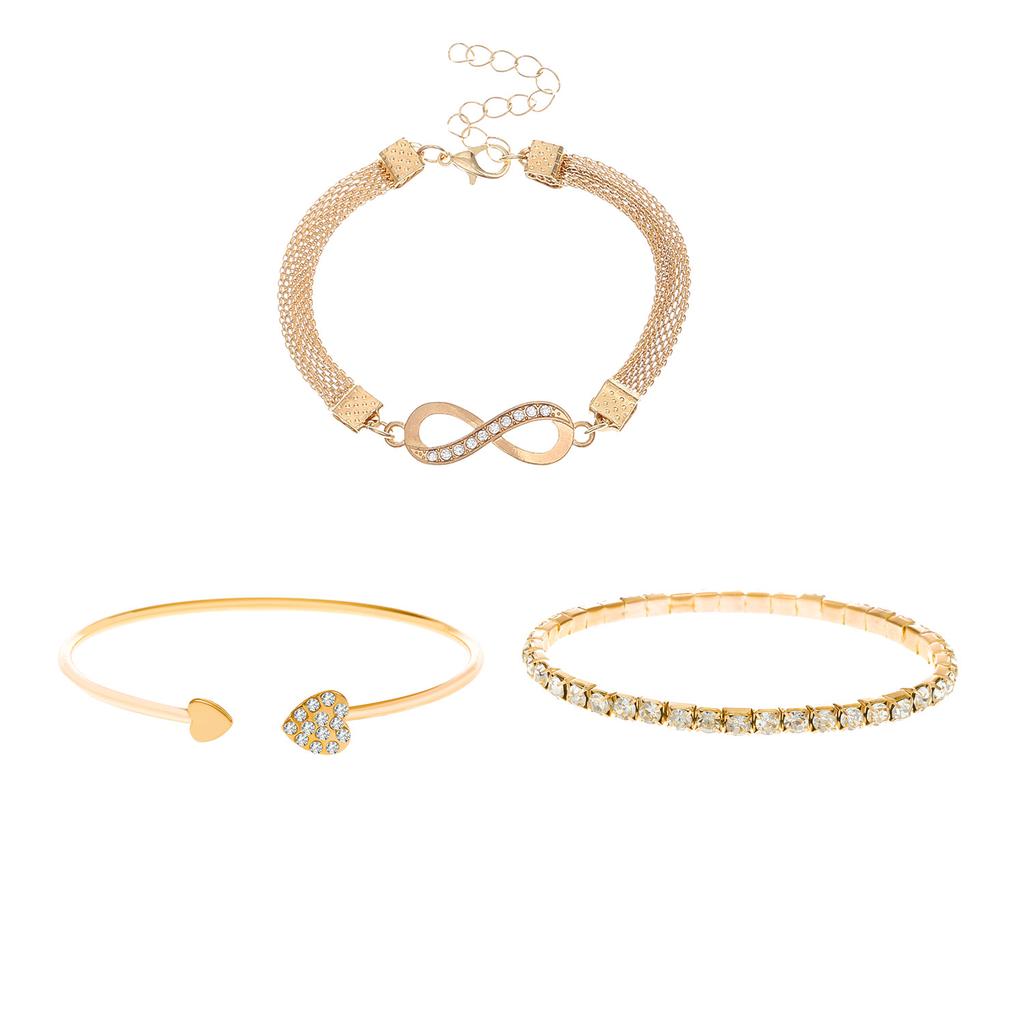 Rose Gold Heart & Infinity Bracelet Set, Crystal-Embellished 3-Piece Stackable Bracelets for Women