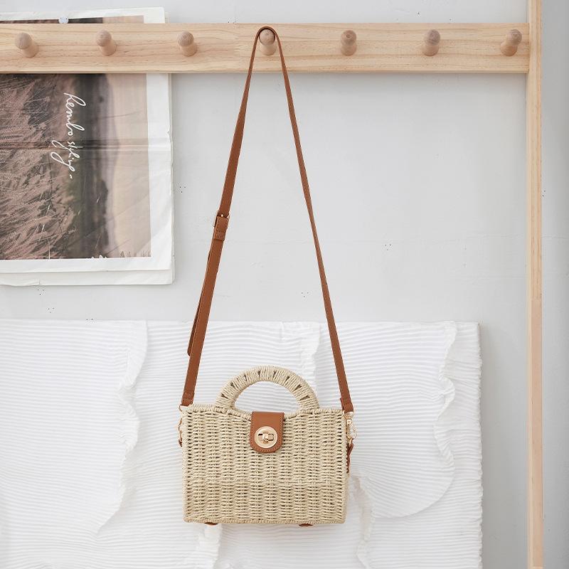 

Straw Crossbody Shoulder Bag For Women Spring Summer Woven Handbag Purse Top-Handle Bags Casual Beach Vacation Ladies Tote бежевий