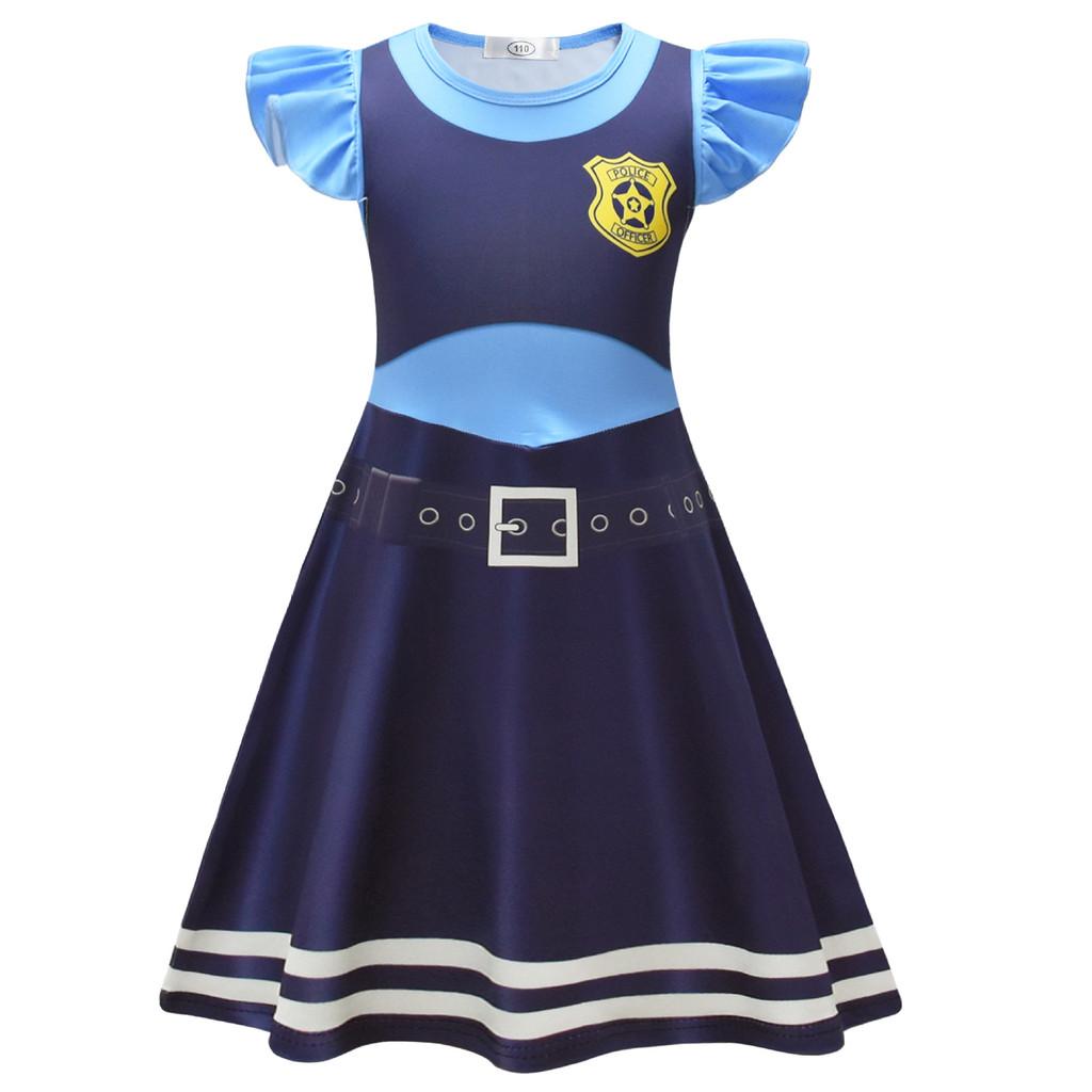 

Kids Girls Cartoon Anime Judy Printed Ruffle Sleeveless Dress Halloween Cosplay Costumes Party Role Play Outfits 150cm синій