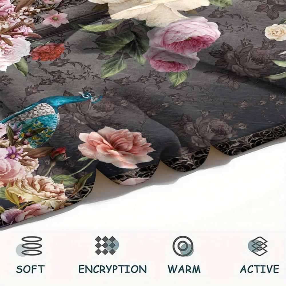 1Pc Vintage Floral Bird Print Flannel Blanket, High quality Comfortable for All Seasons, Home Decor, Warmth and Comfort, Perfect for Gifts