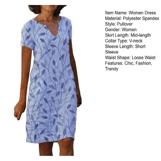 Women's Summer T Shirt Dress Casual Floral Print V Neck Short Sleeve Mini Dress Loose Beach Vacation Sundress
