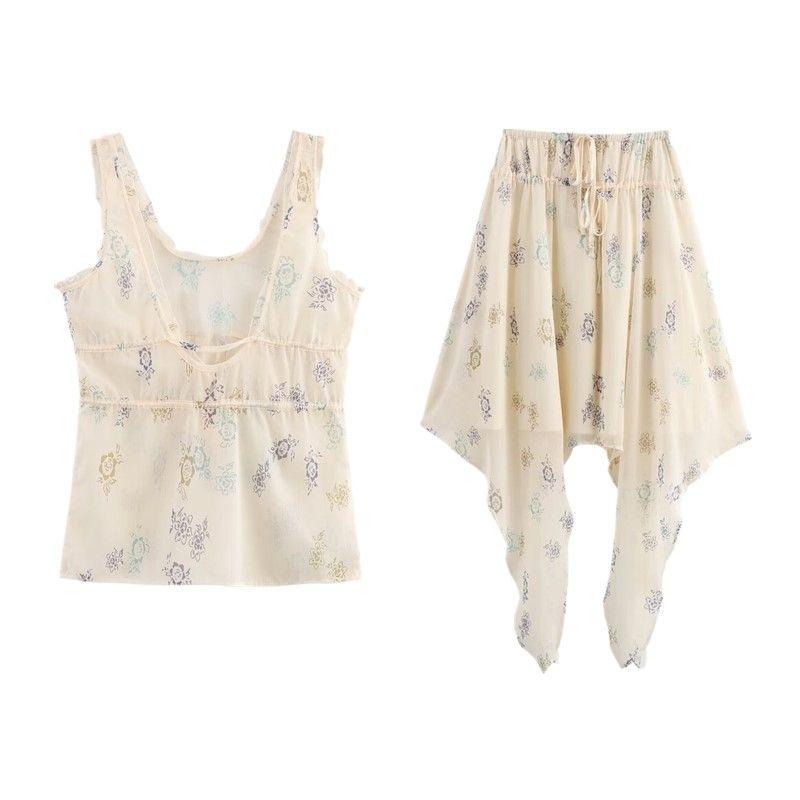 Fashion Style 2024 Autumn New Women's Clothing Bowknot Decoration Print Tops Mid Waist Skirt 9409032