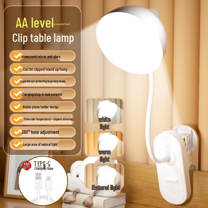 LED Desk Lamp with Flexible Hose and Clip, Dual Power Options for Student Reading