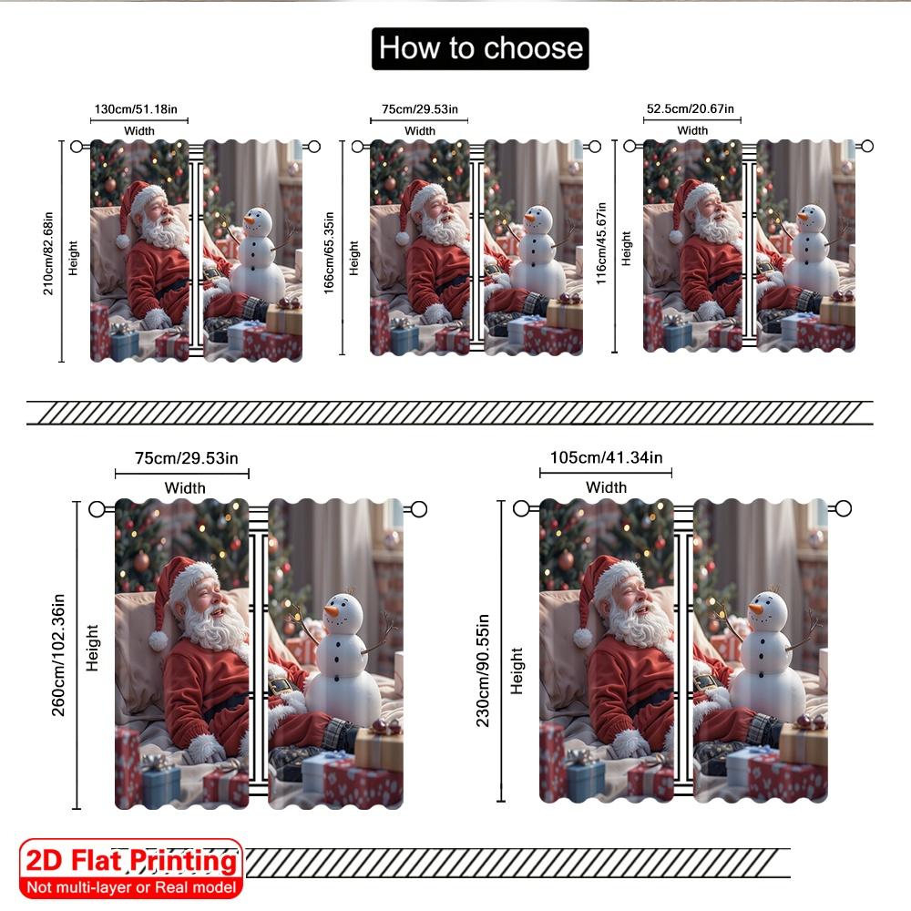 2pcs 2D Flat Printing Merry Christmas Popular Curtain Santa Snowman Christmas Gifts 100% Polyester Without Electricity Party &