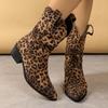 Fashion Leopard Mid Heels Women Short Boots 2025 Winter Pointed Toe Comfort Shoes Fashion Sexy New Trends Pumps Snow Ankle Boots Mujer