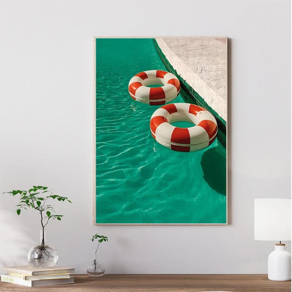 Modern Italian Lemon Orange Seaside Beach Waves Arc Swimming Pool Landscape Posters Canvas Painting Wall Art Pictures Home